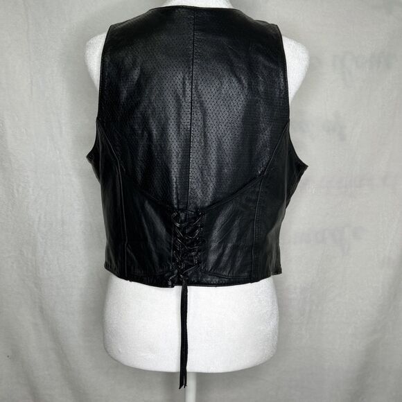 Harley Davidson Women's Leather Black Vest Lace Up Back - Picture 3 of 16